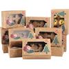 Coolty 20 Pezzi Scatole per Cupcake 6 Fori Scatole per Muffin Scatola Cupcake con Finestra e Inserti Scatola per Dessert Muffin Pasticcini Macarons Torte Regali (Tipo Natale Marrone B)