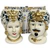 Mondocreazioni Coppia teste di moro regina e re in ceramica decorata stile siciliano vasi moderni gic (8 X H 13 CM, Oro)