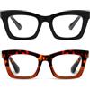 Viseng 2 Pack Occhiali da lettura telaio grande per le Donne con cornice quadrata per le donne Occhiali Anti luce blu Occhiali da lettura alla moda Retro con cerniera a molla 2.0
