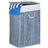 Relaxdays 1x Cesto Porta-Biancheria, bambù, Pieghevole, Rettangolare, 83 L, HxLxP: 65,5 x 43,5 x 33,5 cm, Grigio