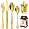 Home Safety Set di posate oro per 6 persone, in acciaio inox moderno dorato, 24 pezzi, set di posate con coltello/forchetta/cucchiaio, posate in acciaio inox di alta qualità, lavabili in lavastoviglie