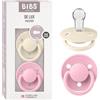 BIBS De Lux Ciuccio confezione da 2 pezzi. Privo di BPA, Tettarella tonda. Silicone, Misura unica, Ivory/Baby Pink