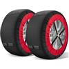 highsam Calze da Neve Omologate Italia EN 16662-1,Catene da neve tessili omologate e ad alta sicurezza - Kit di 2 catene per auto + guanti (Rosso Nero, L)