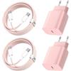 Kndaa Caricatore per iPhone 15 16, Caricatore-USB-C, 20W, USB-C to C cavo 2M 2 Set, Caricabatterie Rapido USB C Adattatore Spina, PD3.0, per S-msung, per iPhone 16/15 / Pro/Pro Max/Plus - Rosa