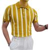 SZTT Shirt Manica Corte Uomo Strisce Verticali Estive Sottile Maglieria Shirt Uomo Risvolto Slim Fit Mode Polo Uomo Temperamento Confortevole Shirt Causal Uomo B-Yellow L