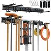 3-H 120cm Porta Attrezzi da Giardino, Porta Attrezzi da Parete SUS304 Acciaio Inox Gancio Scope Parete con 14 Ganci, 3 Guide di Scorrimento, 4 Cinghie di Stoccaggio per Sci,Sedie,Tubi,Garage,Giardino