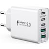 nongxiang Caricatore Multiplo 5 Porte USB C PD&QC3.0 - Caricatore Rapido PD 20W, Spina Di Ricarica Tipo C, Compatibile Con iPhone/Samsung/Google/Huawei