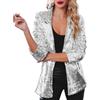 Yuanpgky Blazer da donna con paillettes luccicanti, alla moda, casual, per feste, giacca con risvolto luccicante glitterato, cappotto autunnale rave, giacca da esterno (L oro)