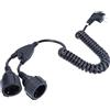 as - Schwabe Cavo a spirale da 1 m a 2,5 m - 2 prese Schuko - 230 V 16 A - Cavo a spirale estensibile con spina di protezione - Prolunga - 2 prese - IP20 - nero 70429