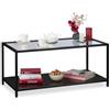 relaxdays Tavolino da Divano, Ripiano in MDF, Vetro & Metallo, Design Moderno, da Salotto, HLP: 42x90x50 cm, Nero