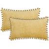 CaliTime Confezione da 2 federe per cuscini in ciniglia morbida con pompon per divano, decorazione divano, 30 cm x 50 cm, oro