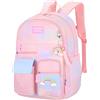 Shengxi Zainetto scuola ragazza, Impermeabile borsa da scuola media ragazza con Insieme stazionario, Leggero durevole zaino scuola elementare bambina con scomparti tascabili multipli (rosa)
