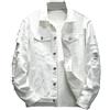 Goolecrimp Giacca di Jeans da Uomo Primavera e Autunno Transizione Tendenza Moda Giacca Casual Allentata Hip-Hop Punk Fori Giacca a Maniche Lunghe in Denim (Bianco,L)