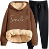 Generico Tuta da Donna in Pile Due Pezzi Felpa con Cappuccio e Pantaloni Jogging Tute Donna Manica Lunga Girocollo con Stampa Completo 2 Pezzi Outfit Comodo e Caldo Autunno Inverno (Brown1, XXL)
