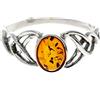 SilverAmber Jewellery - Anello di design in nodi celtici in argento sterling 925 e ambra baltica - 7482, Small, Gemma, Ambra