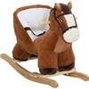 AIYAPLAY Cavallo a Dondolo per Bambini 18-36 Mesi, Cavallino in Peluche con Suoni, Base in Legno e Cintura di Sicurezza, Marrone
