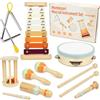 HOTUT Strumenti Musicali per Bambini, Strumenti Musicali Montessori per Bambini 3+ Anni, Set Strumenti Musicali Legno con Xilofono Moderno, Percussioni Legno Bambini Giocattoli Musicali Educativi