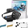 Moman Interfono Moto Singolo, H2S Auricolare Casco Moto 1000M Sistema di Comunicazione Riduzione del Rumore Tripla Audio Multifunzione Hi-Fi Stereo Radio FM Controllo Vocale AI IPX6 Impermeabile