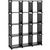 SONGMICS Armadietto Modulare a 12 Cubi, Scaffale Portaoggetti, Libreria per Decorazioni, Cornici per Foto, Organizzatore per Studio, Ufficio, Soggiorno, Nero LSN12BK