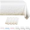 MORAINJAY 4 pz Bianco Tovaglia a Pois in Oro,Antimacchia Impermeabile Feste Tovaglia in Plastica,137x274cm Rettangolare Tovaglia per Natalizia Party,Interni Esterni Giardino Ristorante Decor