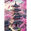 DAERLE Paesaggio con fiori di ciliegio Pittura Diamante Fai Da Te, 5D Diamond Painting Kit Completo per Adulti, Diamant Painting Paesaggio floreale del tempio, Decorazioni per Casa 30x40cm