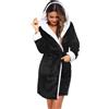 Ekouaer Accappatoio Donna Spugna Morbida Vestaglia con Cappuccio Pile con Tasche Velour Accappatoio Maniche Lunghe Invernale Nero M