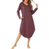 Wikoan Camicie da Notte da Donna con Scollo a V in Morbido Cotone Caldo Camicia da Notte a Maniche Lunghe con Tasche,Blu Opaco,L