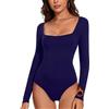 WOWENY - Top da donna a maniche lunghe con collo alto e scollo ad angolo - Body in pile termico, basic, per l'inverno, Blu mare, L