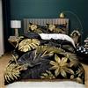 HJOSWVNS Copripiumino Matrimoniale Foglie D'Oro Nere Lenzuola Matrimoniali Piumino Matrimoniale Microfibra Set Lenzuola Matrimoniale Copripiumino Matrimoniale 240x220+2 Federe Cuscini(50x75cm)