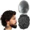 Mprosthesis Toupet per Uomo con Morbidi Capelli in Poliuretano, Parrucca Ondulata da 10mm, 10 x 8 (#1B Off Black)