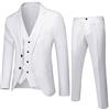 Generic Abito da smoking da uomo in 3 pezzi, abito da sposa con due bottoni, stile casual, con collo a scialle, smoking, abito formale, per matrimoni, cene, smoking, blazer, pantaloni, gilet da uomo, bianco,