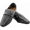 Hometric Scarpe nere in velluto con punta quadrata con fodera in pelle per donna, eleganti mocassini piatti comodi da donna, Nero , 39 EU
