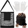 TaimeiMao Borsa da caccia a funghi con guanti, borsa da collezione a fungo, tracolla regolabile, borsa raccogli frutta, borsa a rete traspirante per campeggio, escursionismo, attrezzi da giardino, Nero , taglia