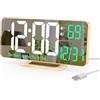 KOSUMOSU Orologio da computer per accessori per camera da letto, orologio digitale dorato da 6,7 pollici, con attenuazione, 12/24 ore, data, giorno della settimana, temperatura, orologio LED