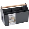 BLUE GINKGO Cesta Media per la Conservazione - Caddy in Plastica con Manico in Legno per Ufficio, Articoli Creativi o Forniture Domestiche (Grigio)