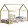 [en.casa] Letto per Cameretta a Forma di Casetta Letto per Bambini Adolescenti Struttura in Legno di Pino in Stile Montessori 70 x 140 cm Naturale