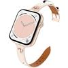 Astorgos Cinturino Sottile in Pelle Compatibile con Apple Watch Series 9 8 7 6 5 4 3 2 1 SE SE2 38/40/41mm, Cinturino di Ricambio in Vera Pelle per Donne, Beige/Oro Rosa