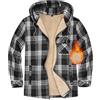 Xnova Camicia Flanella Uomo Manica Lunga a Quadri Casual Zip Felpa Giacca con Cappuccio Fodera in Pile Caldo Cappotto Camicia Imbottita Hoodies Sweatshirt con Tasche Invernale Autunno (Grigio, XL)