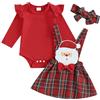 Vioyavo 3 Pezzi Maglietta Girocollo a Manica Lunga a Stampa Babbo Gonna Scozzese per Invernale Tuta Vestitino Natale Neonata Elegante Principessa Rosso (Rosso, 9-12 Months)