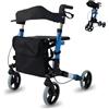 Mobiclinic® Deambulatore per anziani pieghevole, Con seduta e 4 ruote, Deluxe, Rollator per adulti o disabili, Alluminio, Leggero, Colore Celeste, Marchio europeo, Trajano