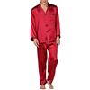 Geagodelia Set Pigiama da Uomo in Seta Pigiama Invernale 2 Pezzi con Bottoni Camicia da Notte S-XL (Rosso, L)