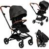 MoMi Passeggino Reversibile Omologato 22 kg ADELLE BLACK Telaio Oro