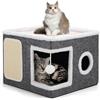 Shikha Letti Pieghevoli per Gatti da Interno, 43 x 43 x 32 cm, Grande Cuccia per Gatti con tiragraffi e Palla da Gioco, Cubo Gatto a 2 Livelli con Morbidi Cuscini bifacciali per Tutte Le Stagioni