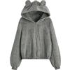 OBiQuzz Teddy, giacca in pile da donna con orecchie, con cappuccio, con cappuccio, con orsetto, giacca invernale sportiva, per adolescenti, ragazza, grigio., M