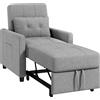 HOMCOM Poltrona Letto Singolo Reclinabile su 3 Livelli con Cuscino Extra, 69x82x85cm, Grigio Chiaro