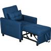 HOMCOM Poltrona Letto Singola Reclinabile su 3 Livelli con Cuscino e 2 Tasche Laterali, 69x82x85cm, Blu | Aosom Italy