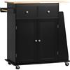 HOMCOM Carrello da Cucina con Armadietto, 2 Cassetti e Portaspezie, Isola da Cucina in Legno, 89x45x89.5cm, Nero