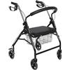 FERRUCCI COMFORT Deambulatore Rollator Pieghevole Ultraleggero con Ruote, Freni, Cestino e Seduta Ergonomica per Anziani, 4 Ruote frenanti, Marchio CE Europeo Nero