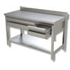 Ristotecno Tavolo inox con ripiano di fondo, cassettiera in linea, con alzatina posteriore. Prof. 70 - 100x70x85H - SENZA ruote - AISI 430 + Top in AISI 304