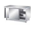 Ristotecno Tavolo armadiato passante con 2 porte scorrevoli su 2 lati. Prof. 70 - 190x70x85H - SENZA ruote - AISI 430 + Top in AISI 304